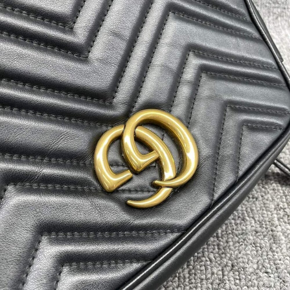 100% Authentic GUCCI Marmont Black Leather Small Shoulder Bag - Picture 6 of 16